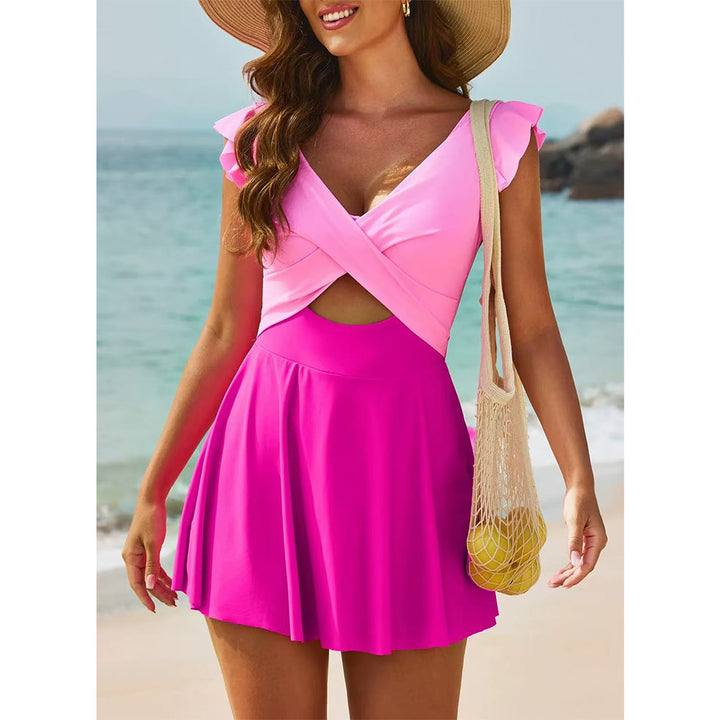 Ruffle Cross-Front One-Piece Swimdress