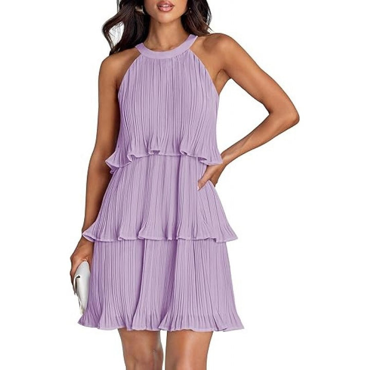 Elegant Pleated Tiered Halter Dress