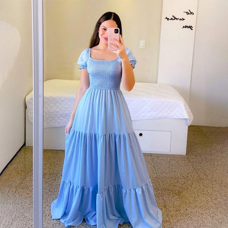 Square Neck Puff Sleeve Maxi Dress
