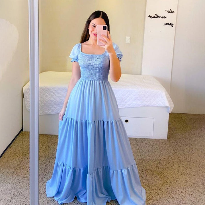 Square Neck Puff Sleeve Maxi Dress