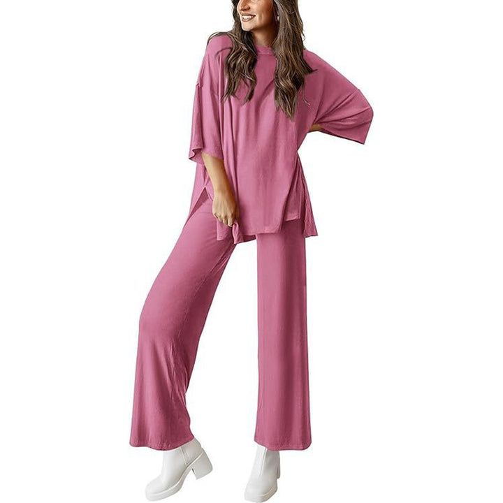Short-sleeved casual top and wide-leg pants loungewear set