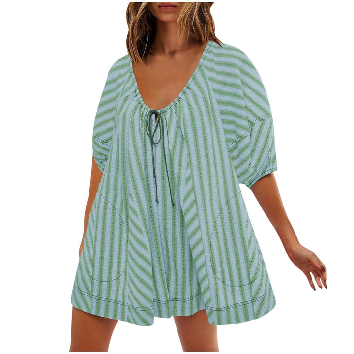 Striped Deep V Wide Leg Romper