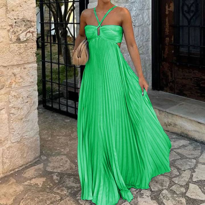 Flowy Halter Pleated Resort Dress