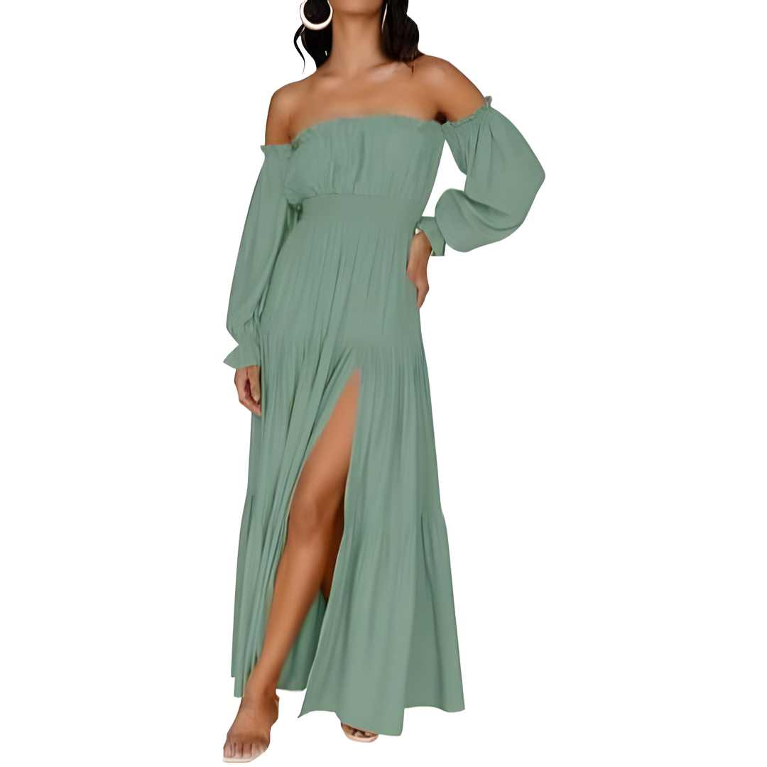 Elegant Off-Shoulder Smocked Tiered Maxi Dress