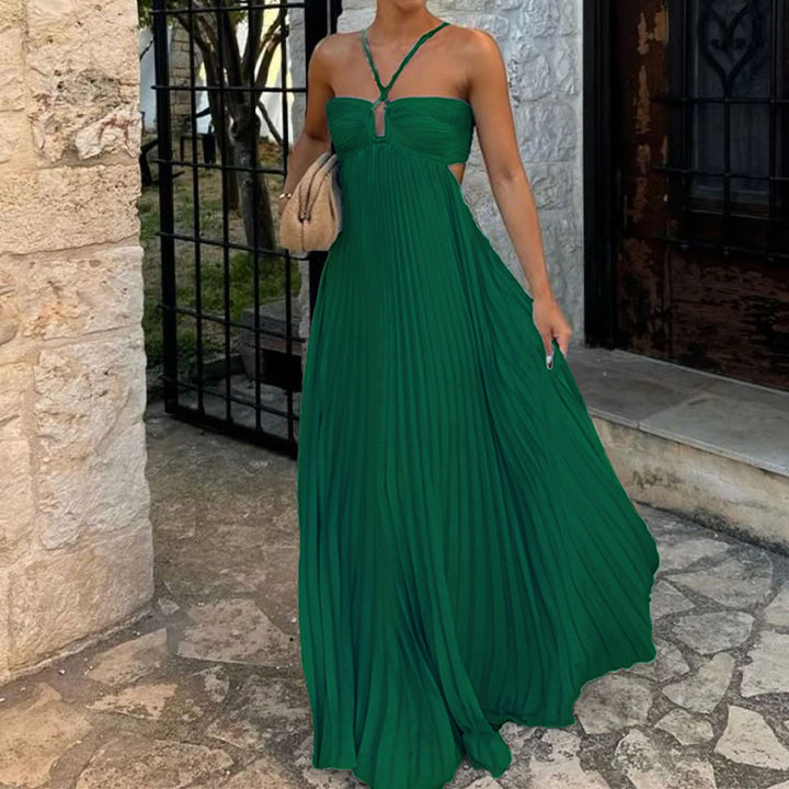 Flowy Halter Pleated Resort Dress