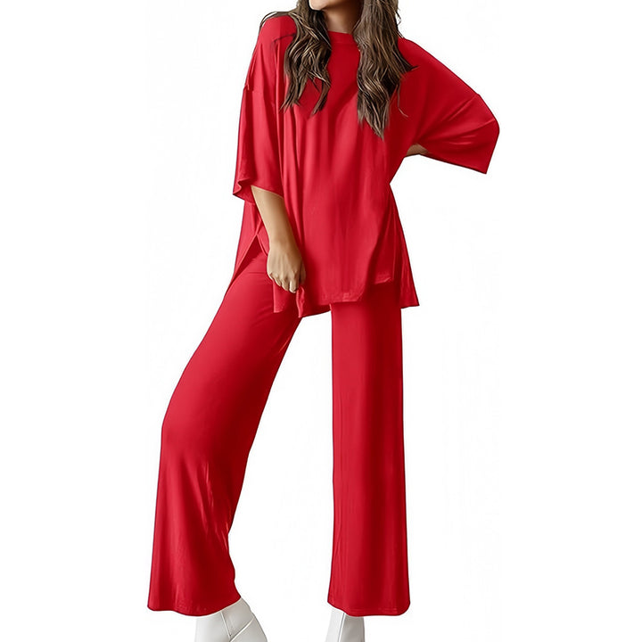Short-sleeved casual top and wide-leg pants loungewear set