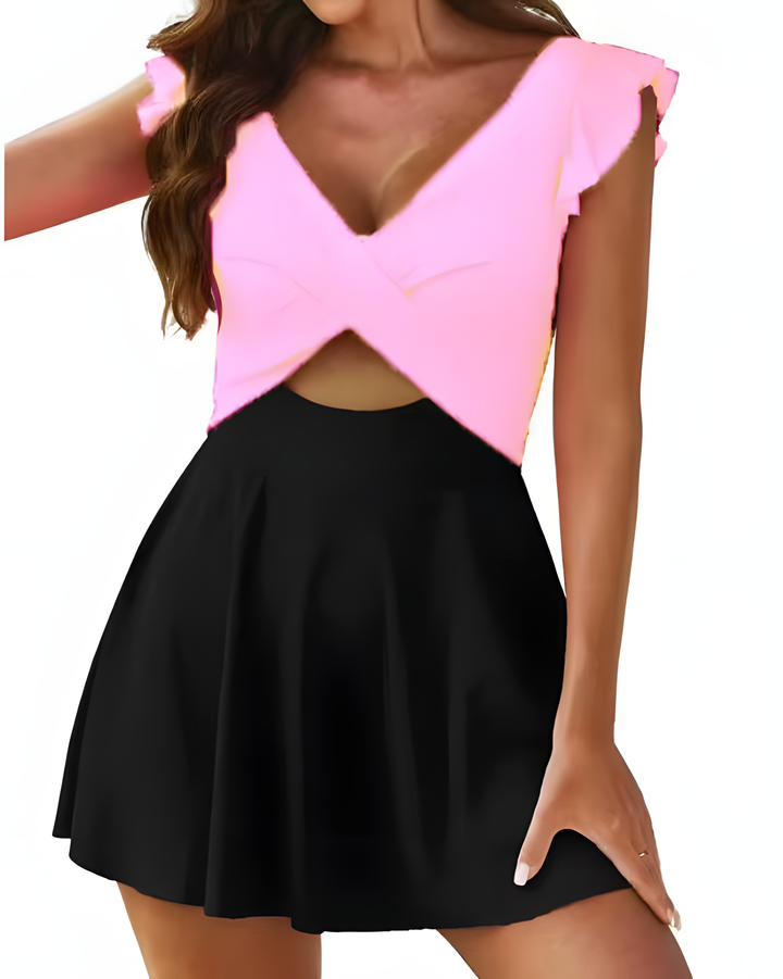 Ruffle Cross-Front One-Piece Swimdress