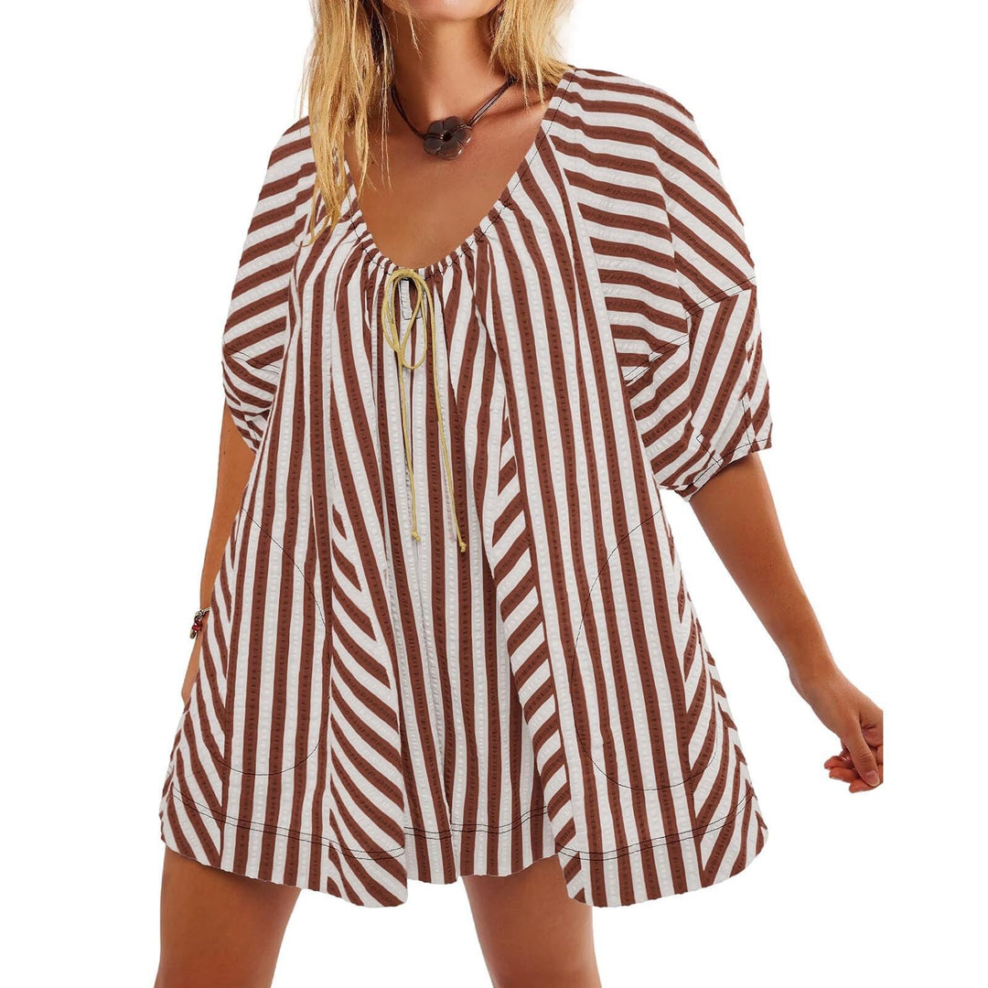 Striped Deep V Wide Leg Romper