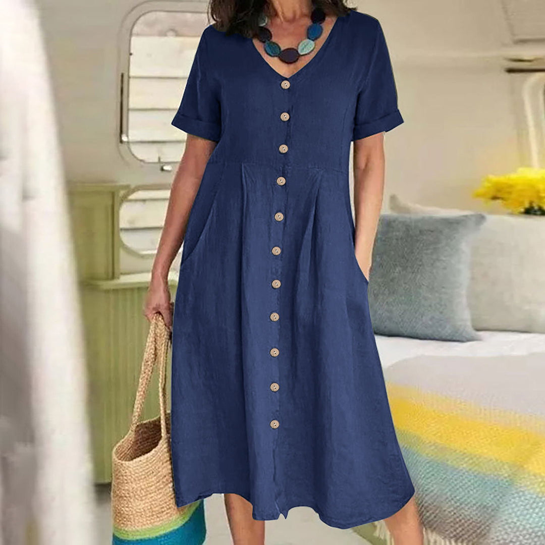 Linen Blend High-Waist Midi Dress