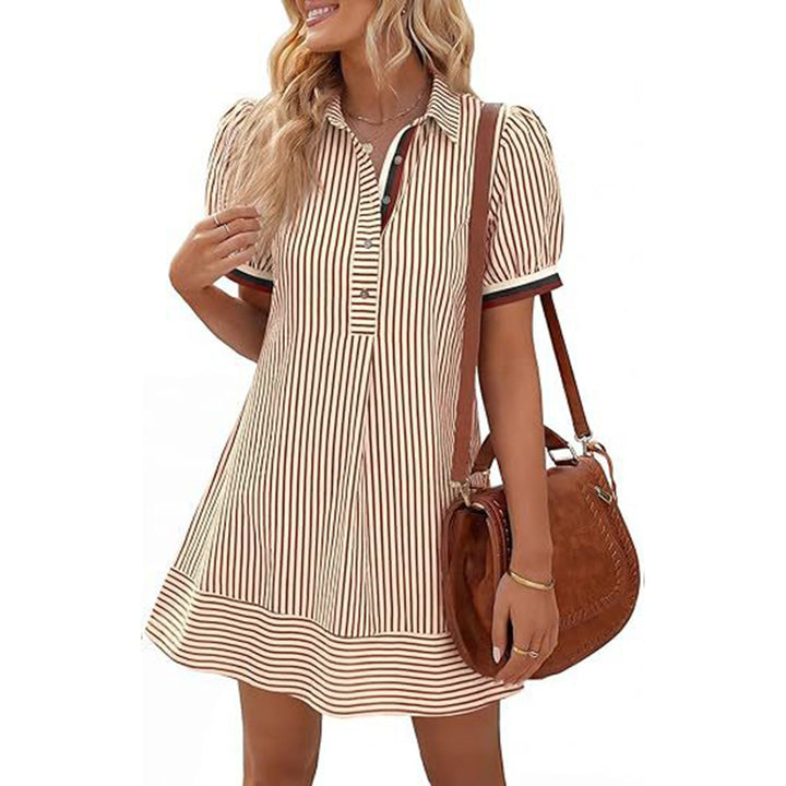 Elegant Striped Puff Sleeve A-Line Mini Dress