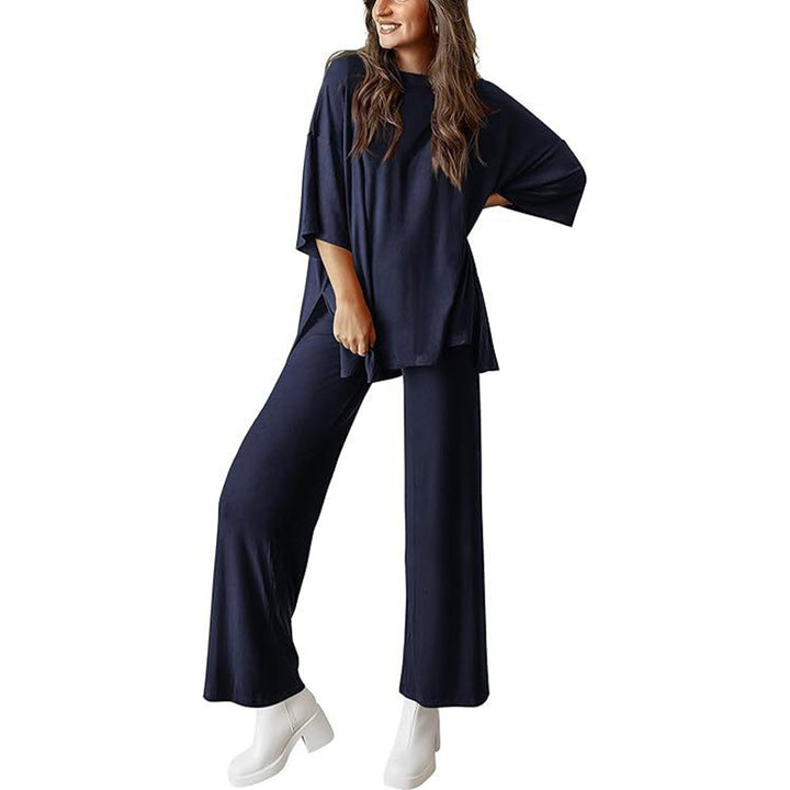 Short-sleeved casual top and wide-leg pants loungewear set