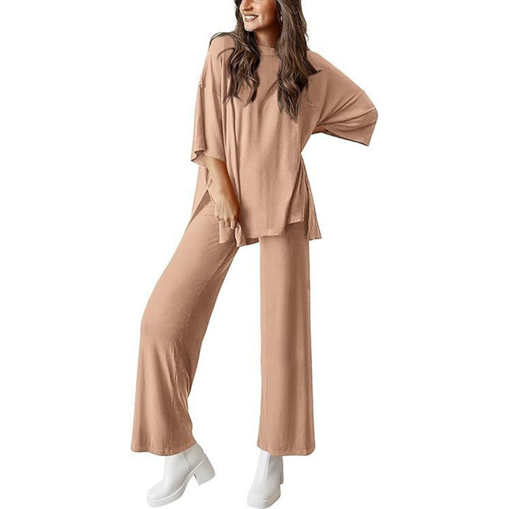 Short-sleeved casual top and wide-leg pants loungewear set