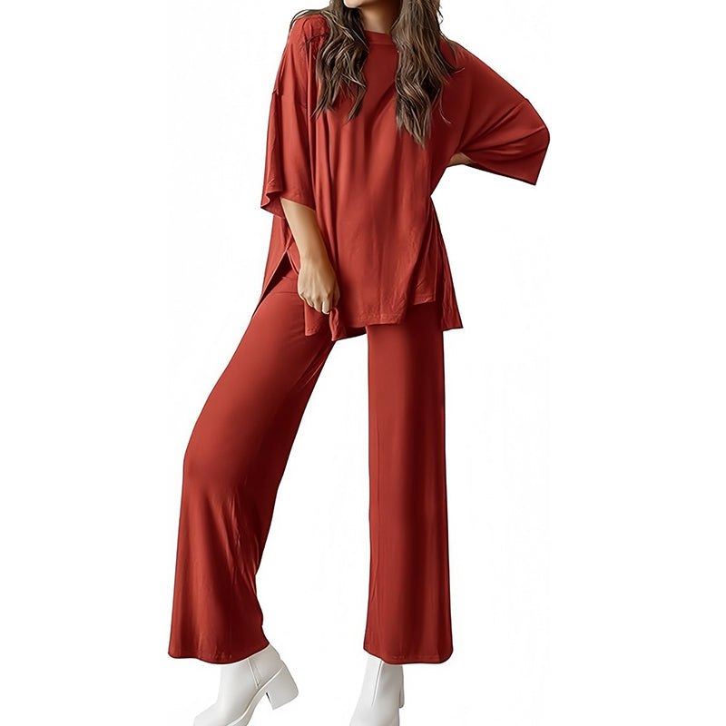Short-sleeved casual top and wide-leg pants loungewear set
