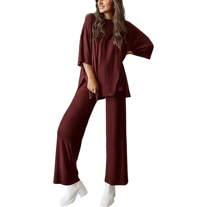 Short-sleeved casual top and wide-leg pants loungewear set