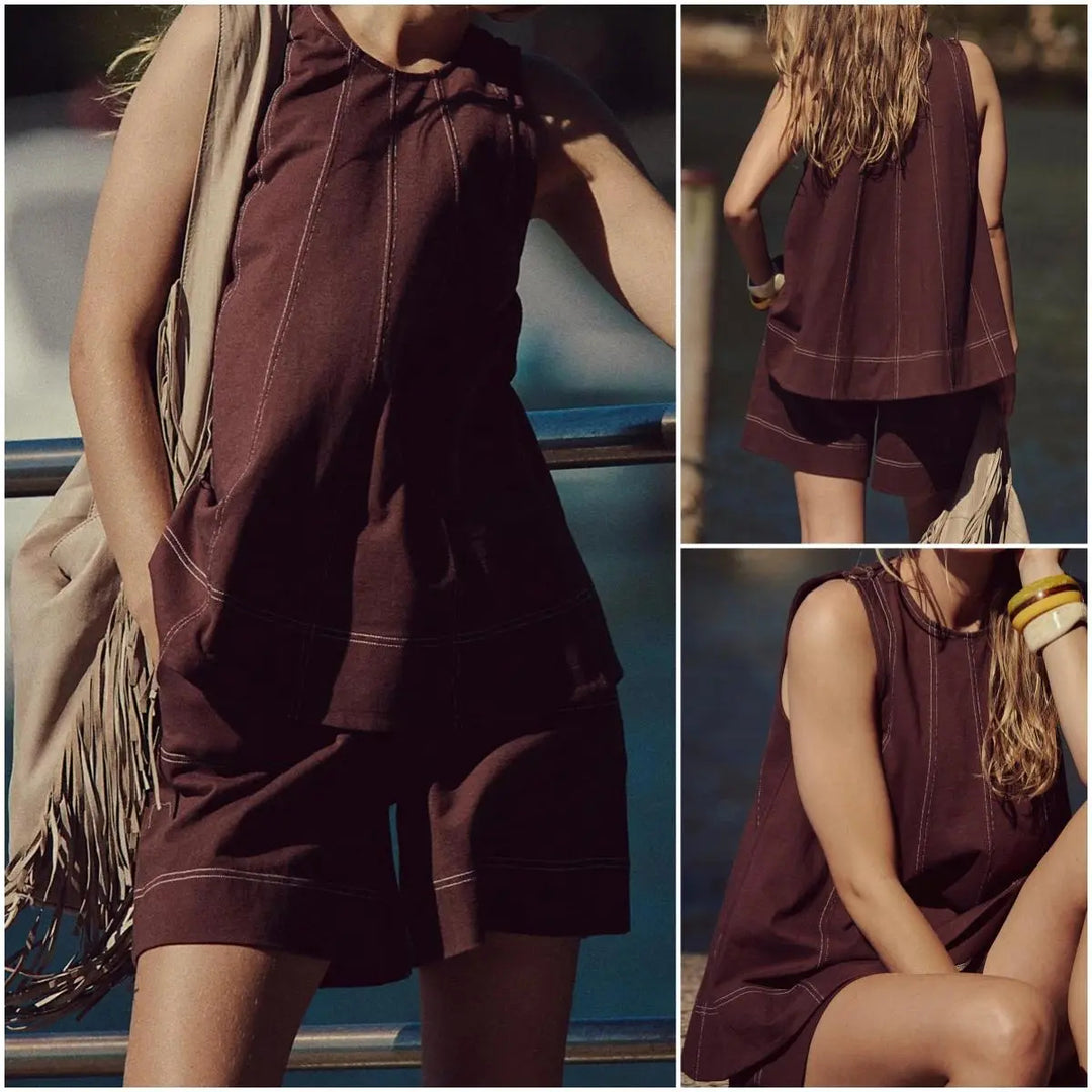 Linen Blend Sleeveless Tank &amp; Shorts Set
