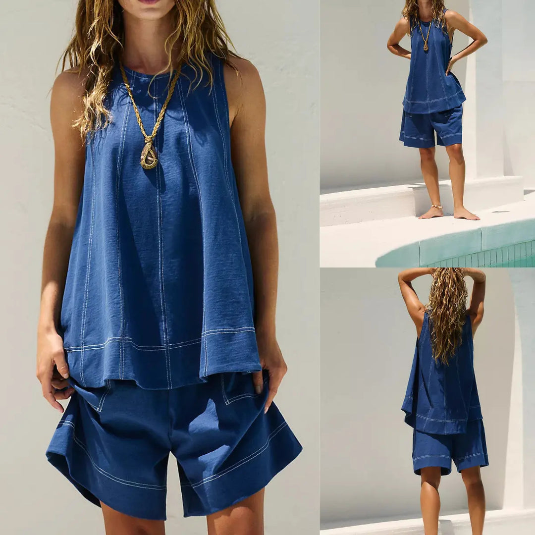 Linen Blend Sleeveless Tank &amp; Shorts Set