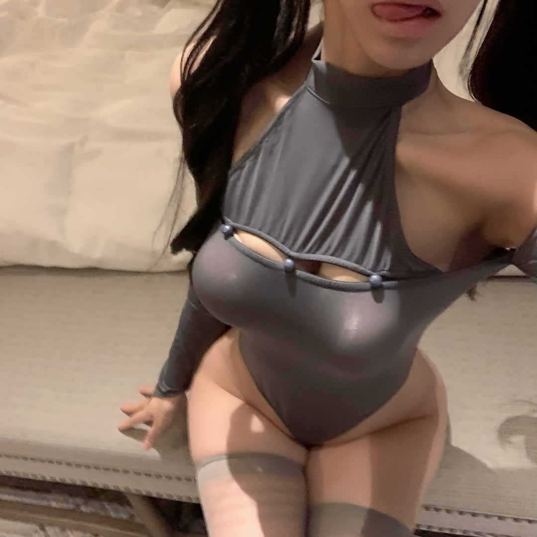 Sexy button-down slit double-line bodysuit