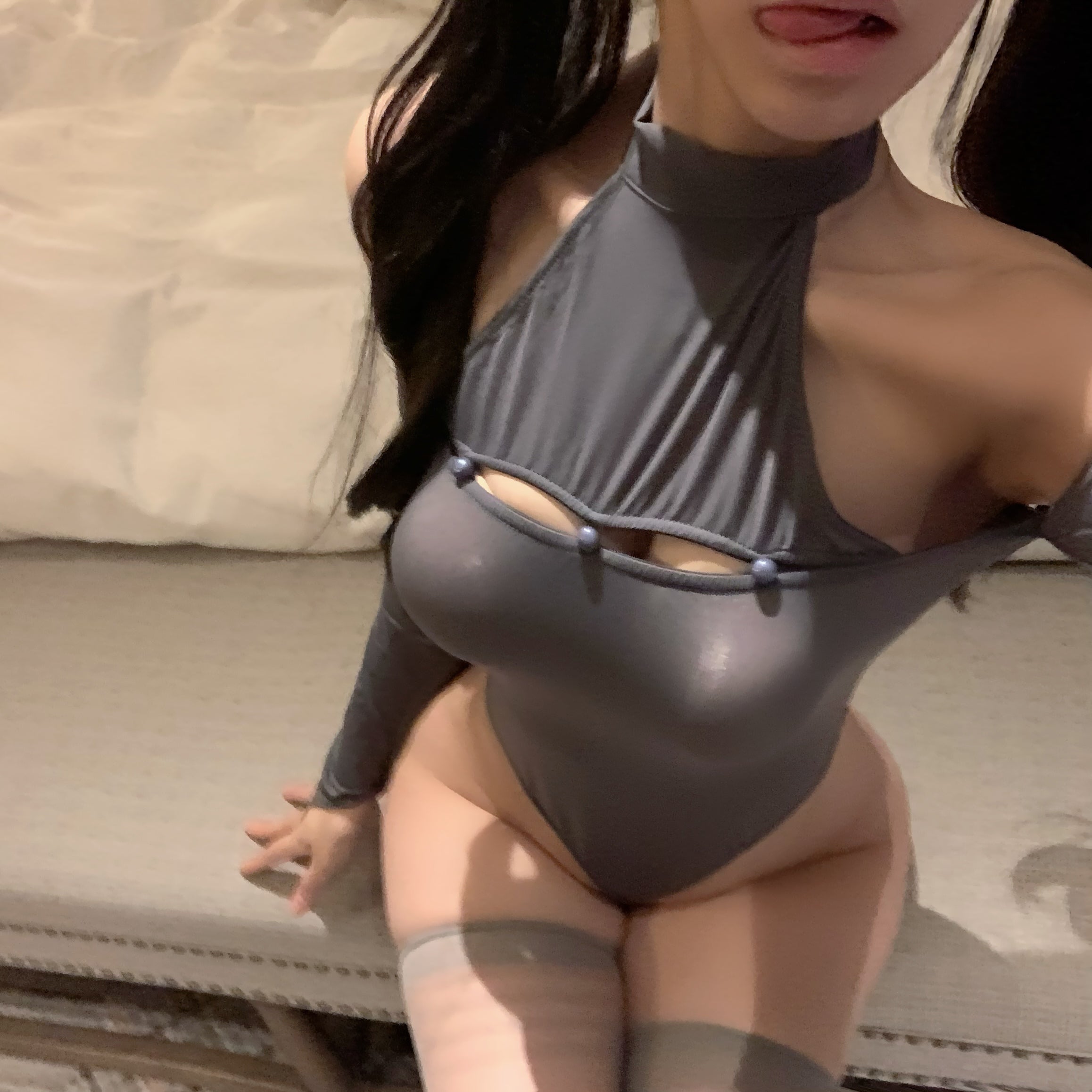 Sexy button-down slit double-line bodysuit