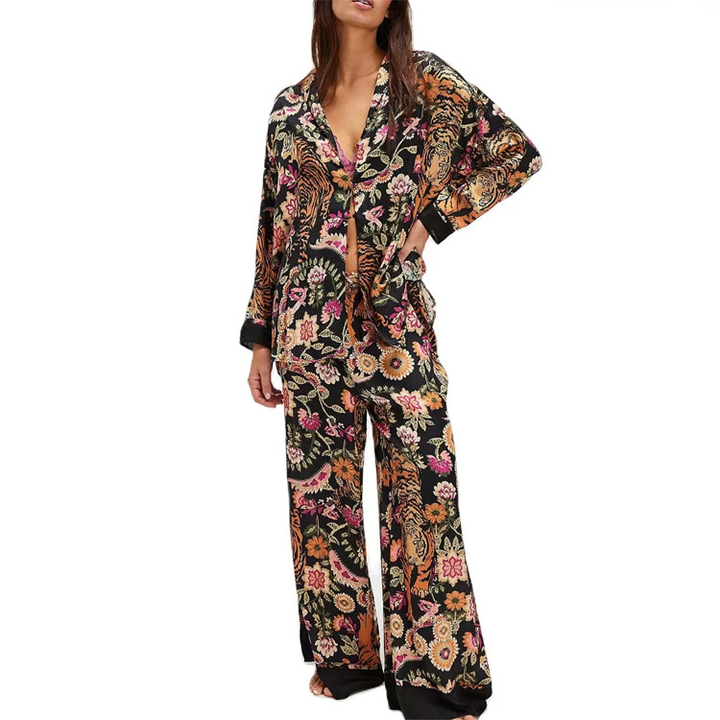 Floral satin loungewear set