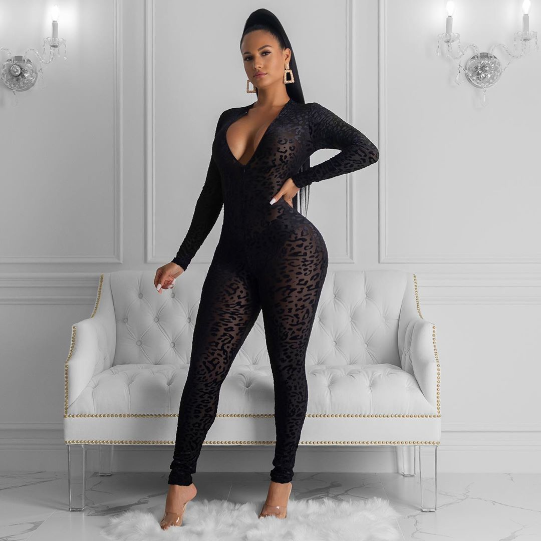 Women’s Sheer Leopard Jumpsuit – Long Sleeve
