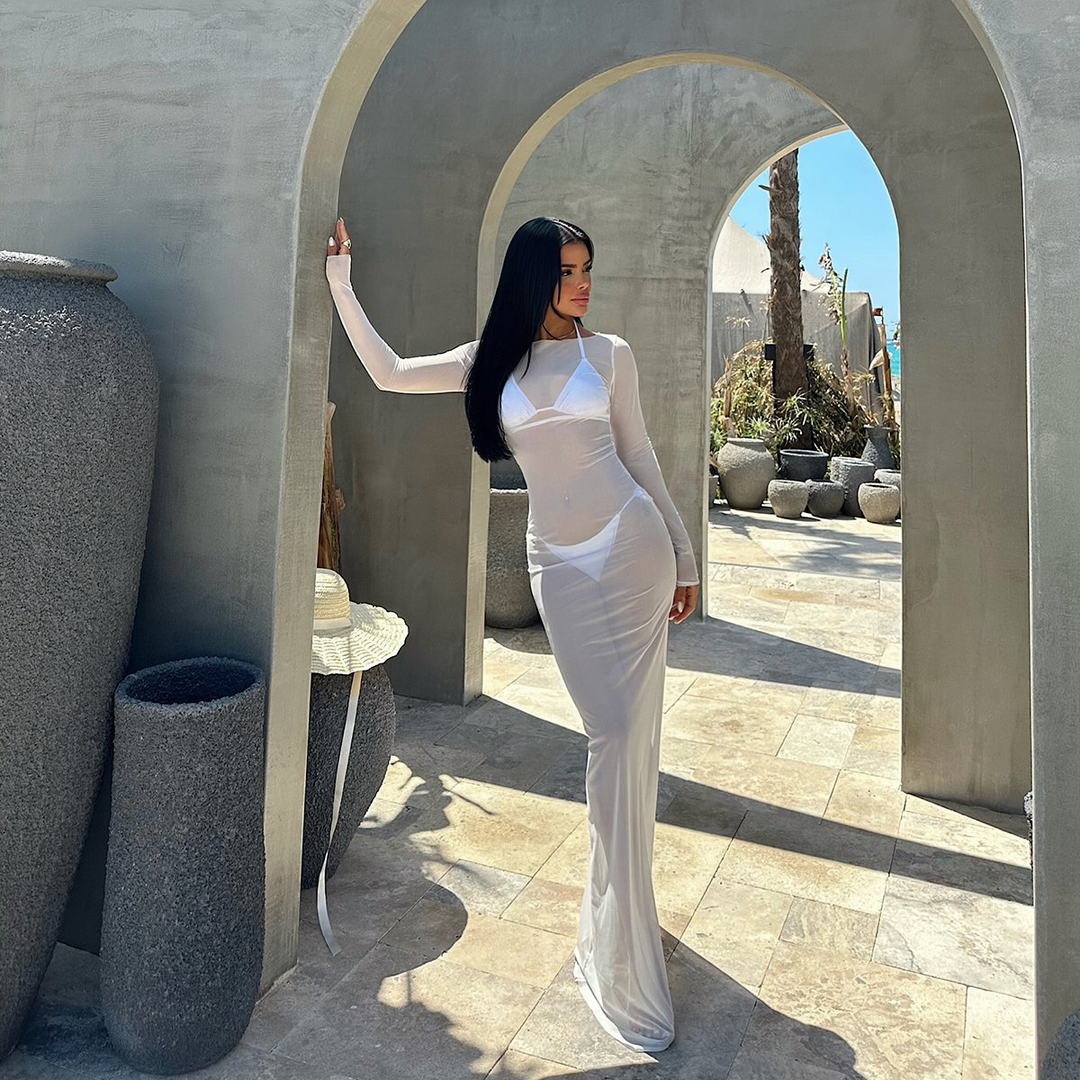 Sheer mesh bodycon maxi dress