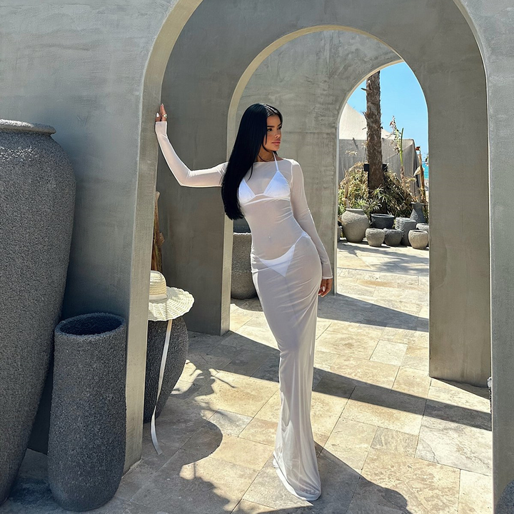 Sheer mesh bodycon maxi dress