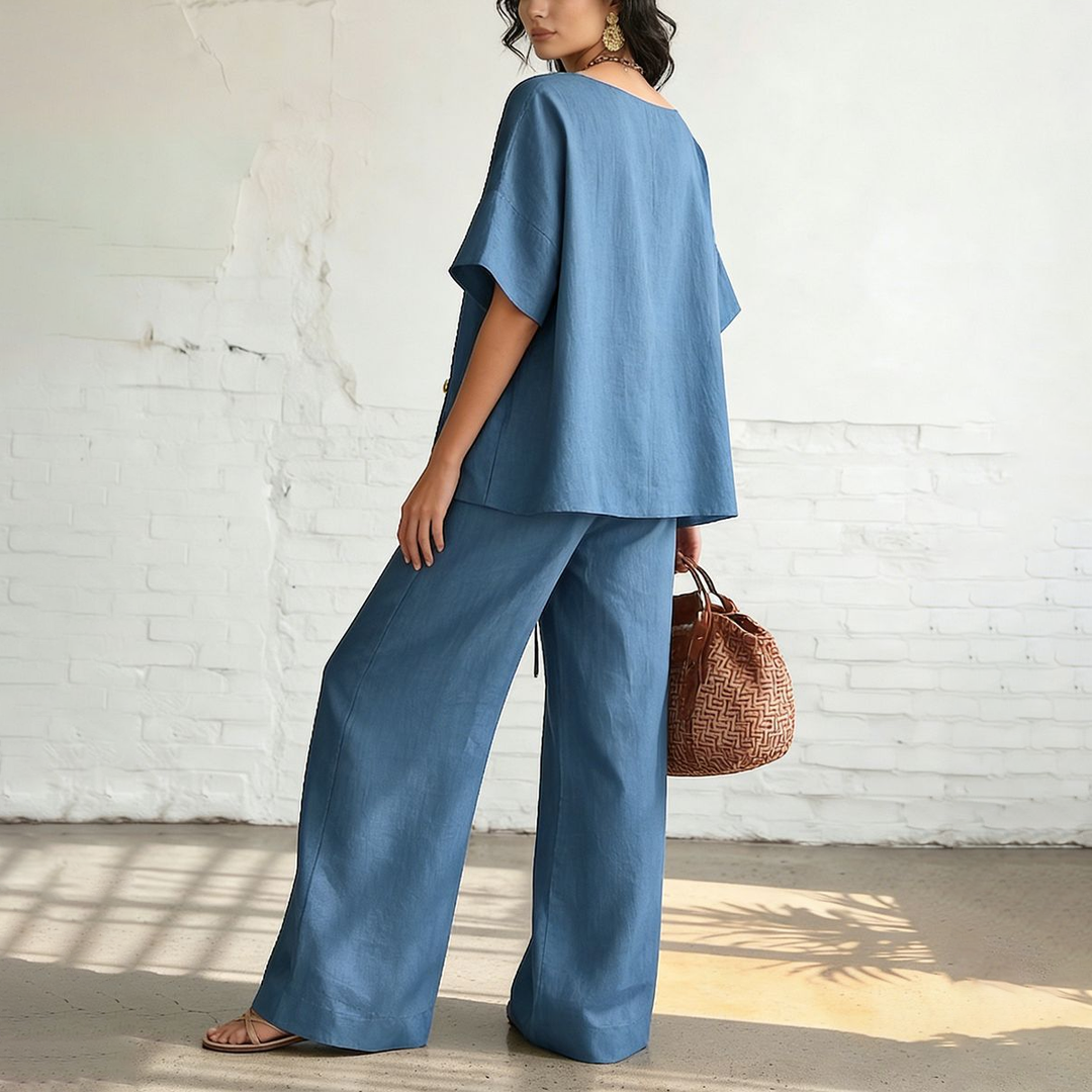 V-Neck Top &amp; Drawstring Pants Lounge Set