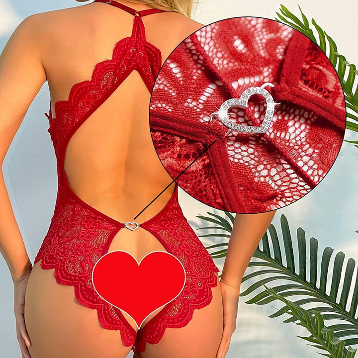Deep V-neck floral lace bodysuit