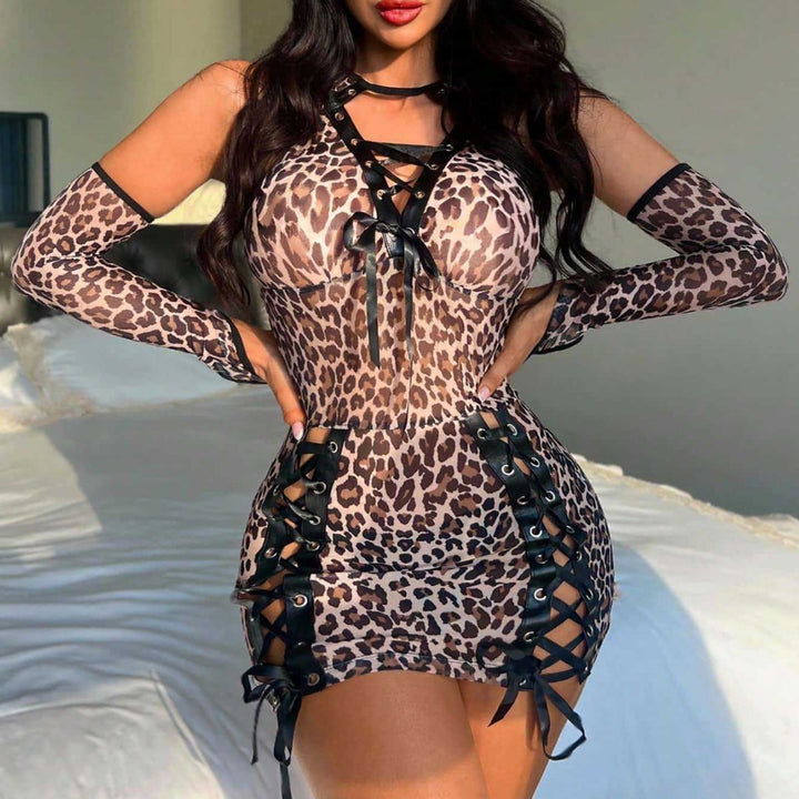Leopard print lace slip dress