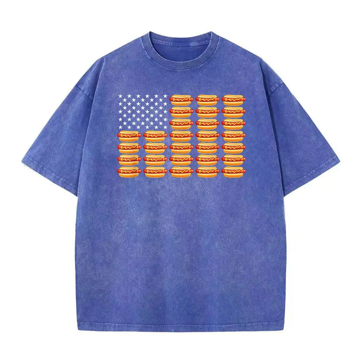 Retro Washed Cotton Hot Dog American Flag T-Shirt