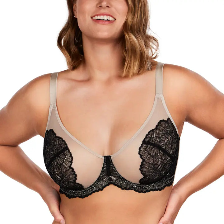Plus-Size Sheer Lace Underwire Full-Cup Bra