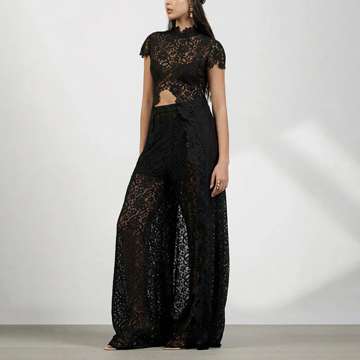 Elegant Floral Lace Wide Leg Jumpsuit