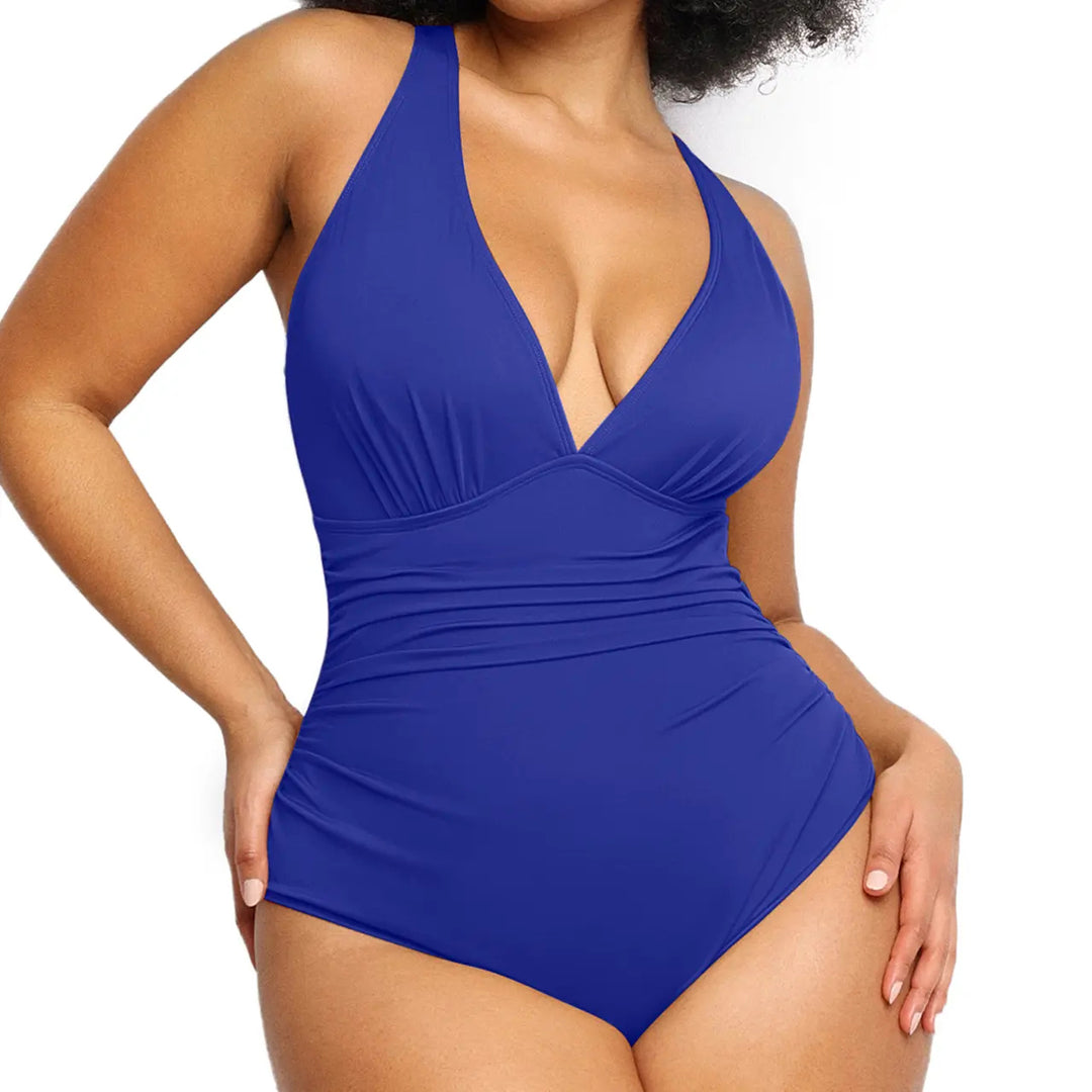 Deep V Cutout Cross-Back One-Piece Swimsuit