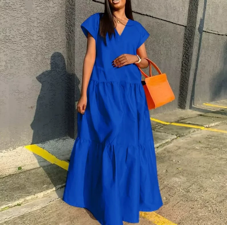 Cotton Blend V-Neck Slit Maxi Dress