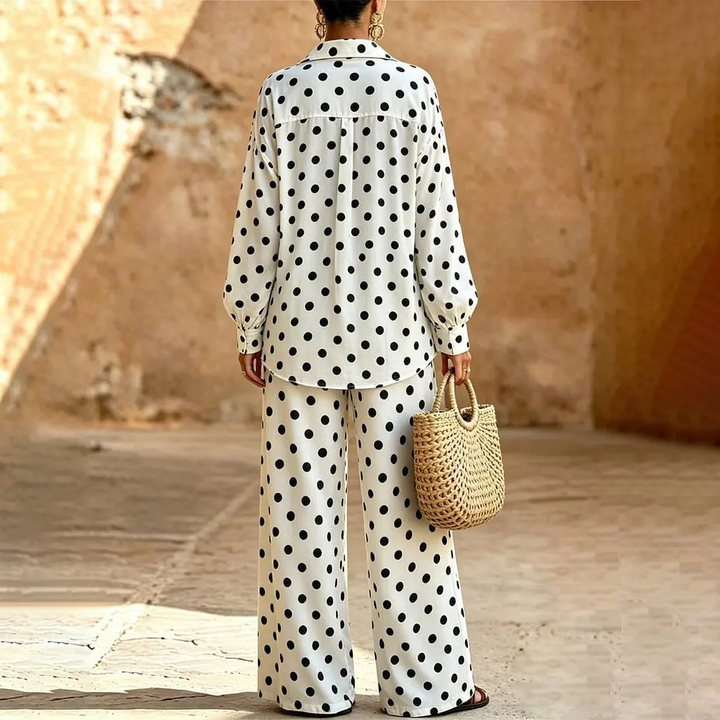 French Polka Dot Wide Leg Pants Set Q