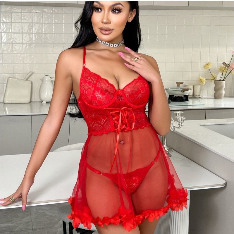 Women’s Lace Babydoll Lingerie Set – Garter Detail