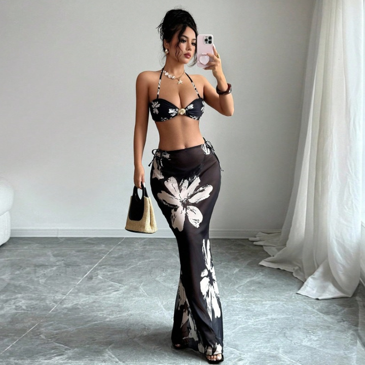 Floral Bandeau Bikini &amp; Maxi Cover-Up Set