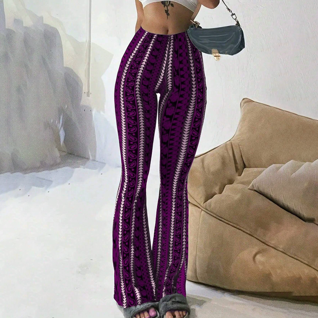 Bohemian-style printed high-elasticity flared leggings