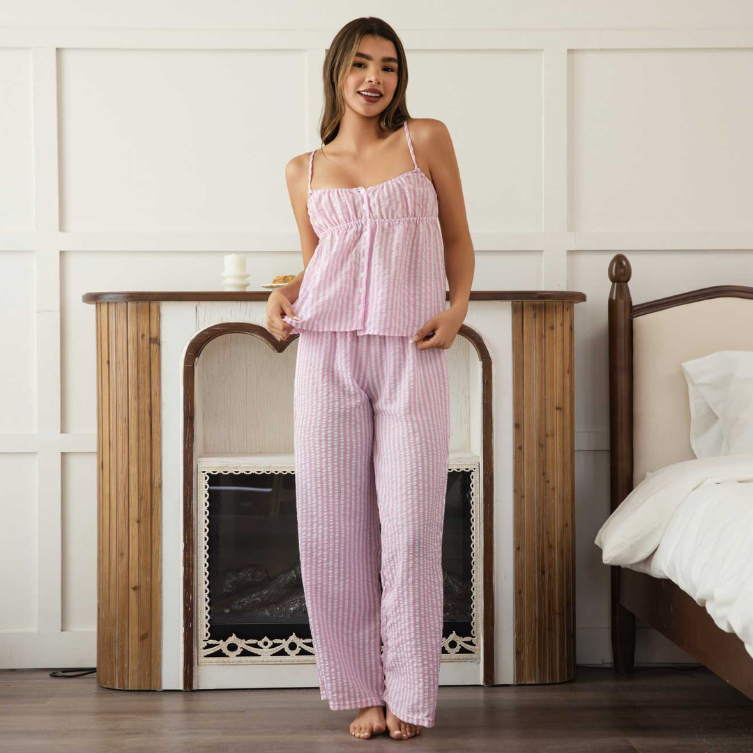Gingham Cami &amp; Wide Leg Pants Lounge Set