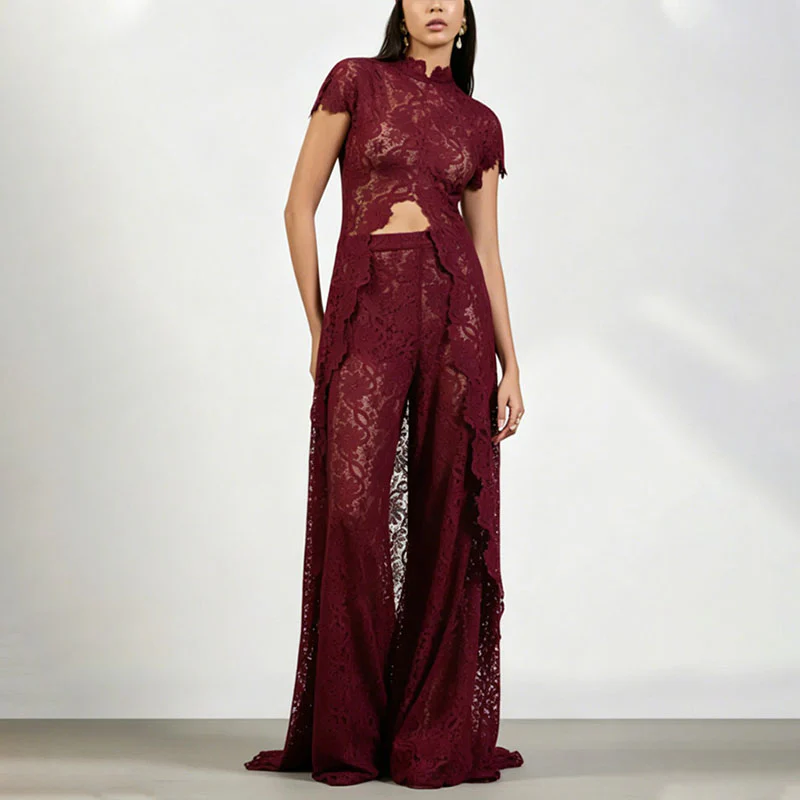 Elegant Floral Lace Wide Leg Jumpsuit
