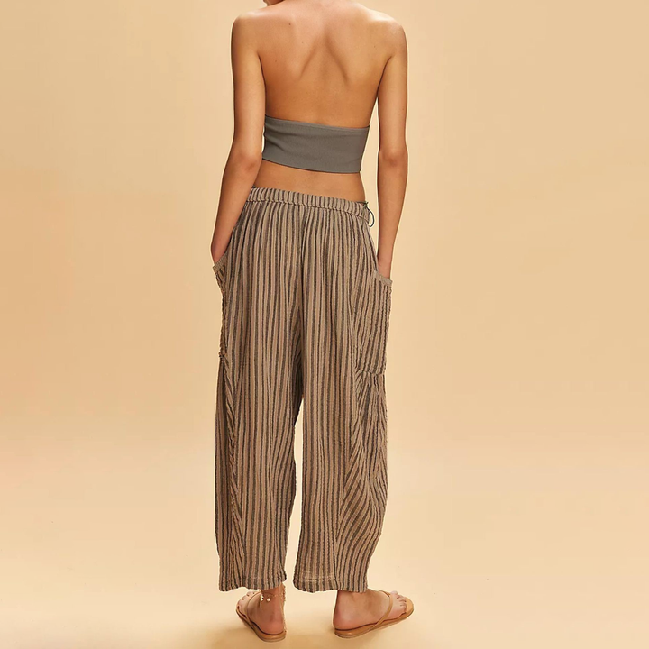 Relaxed Striped Cropped Straight Leg Pants