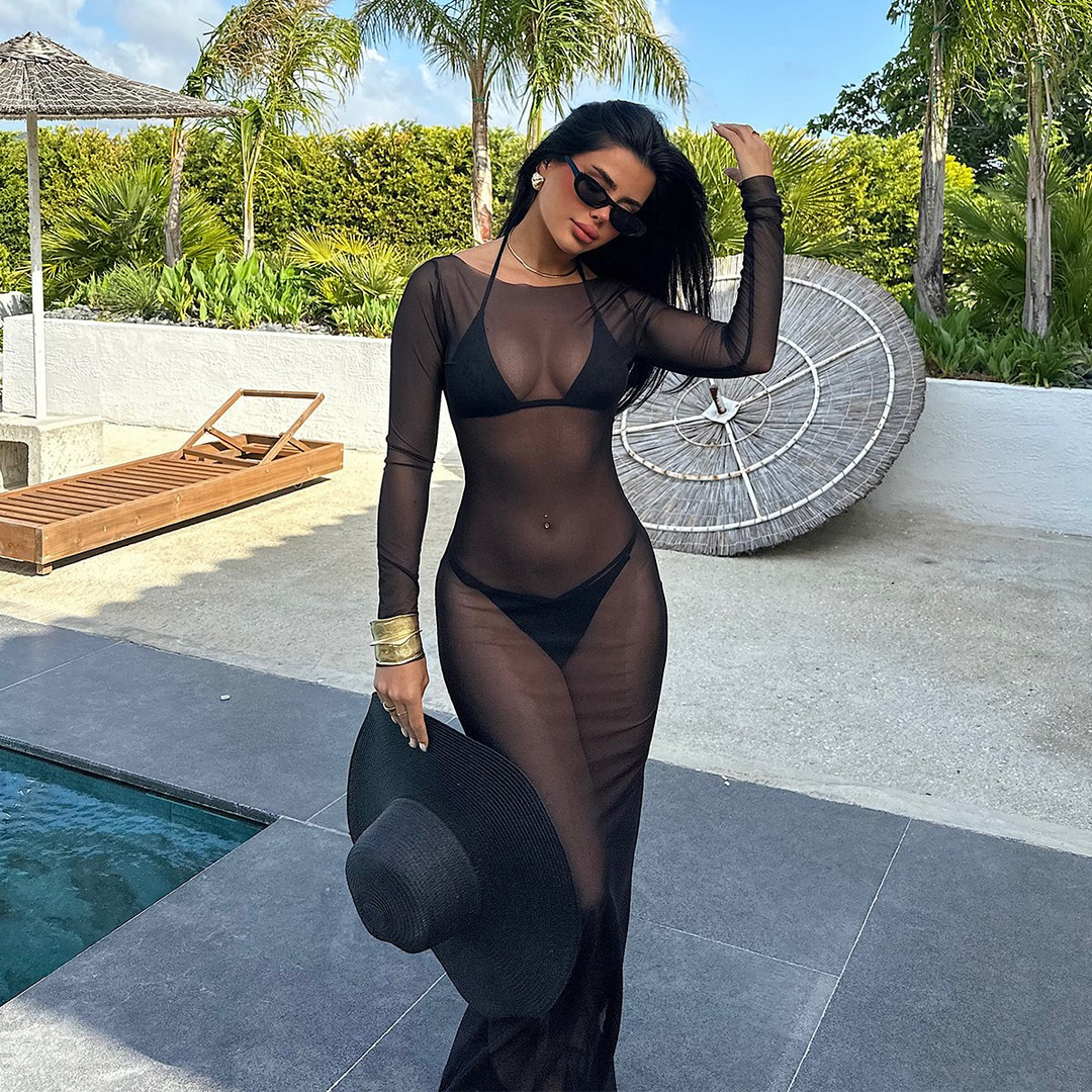 Sheer mesh bodycon maxi dress