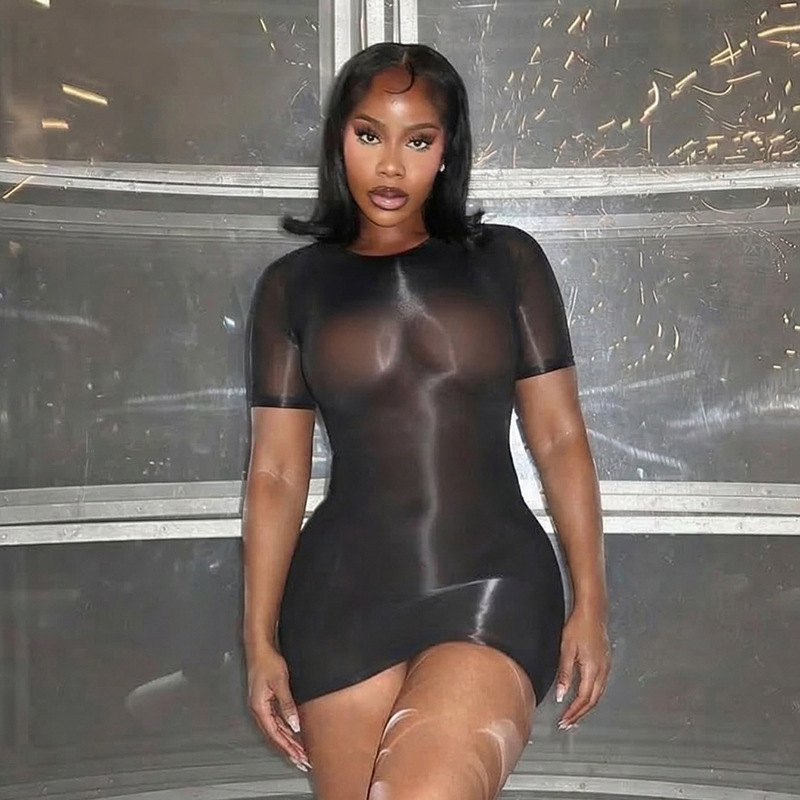 Women’s Sheer Bodycon Mini Dress – Short Sleeve