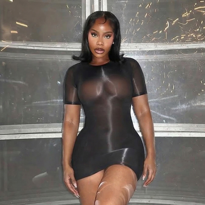 Women’s Sheer Bodycon Mini Dress – Short Sleeve