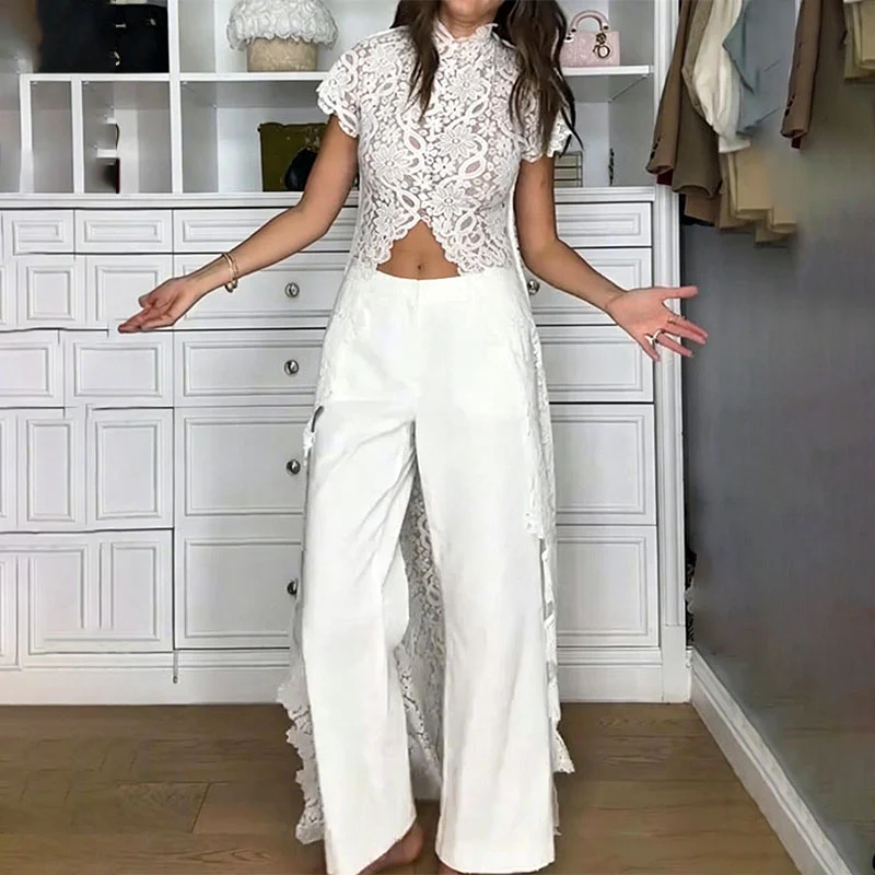 Elegant Floral Lace Wide Leg Jumpsuit