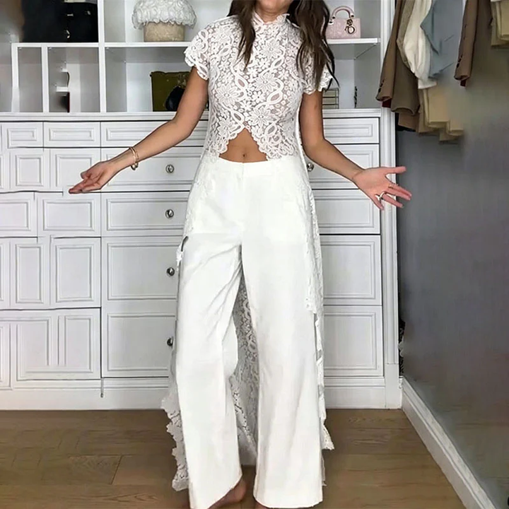 Elegant Floral Lace Wide Leg Jumpsuit
