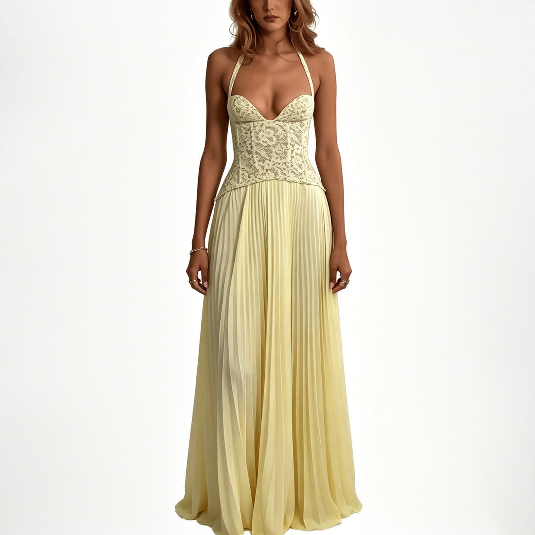 Elegant Halter Pleated Maxi Dress