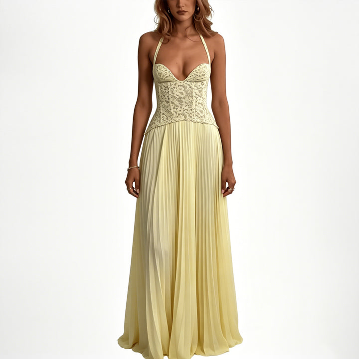 Elegant Halter Pleated Maxi Dress