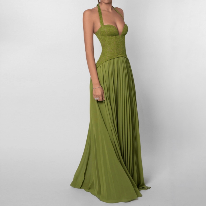 Elegant Halter Pleated Maxi Dress