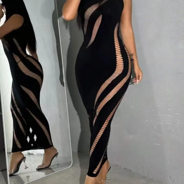 Sheer cutout sleeveless bodycon dress